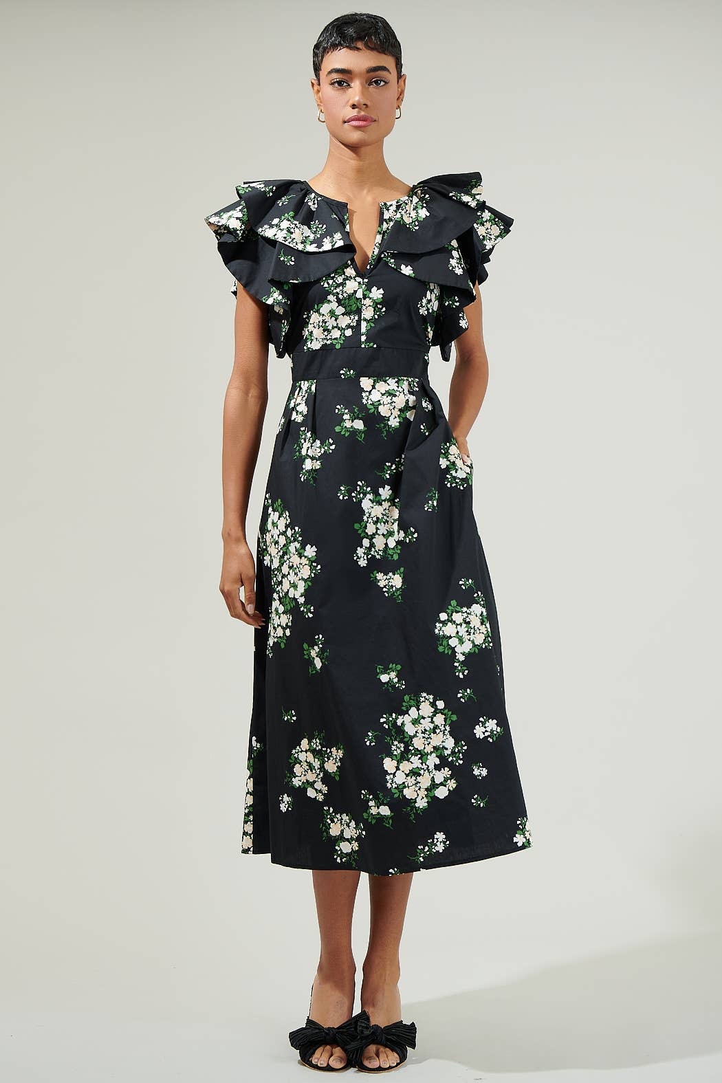 Emerson Floral Tie Back Midi Dress Effervescent