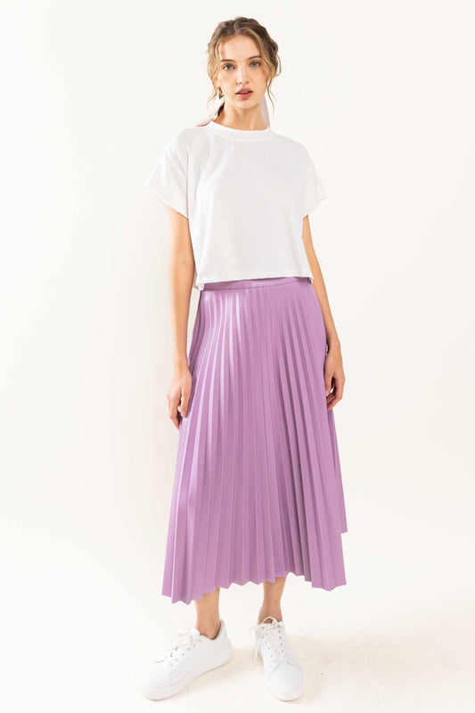 Faux Leather Pleated Midi Skirt