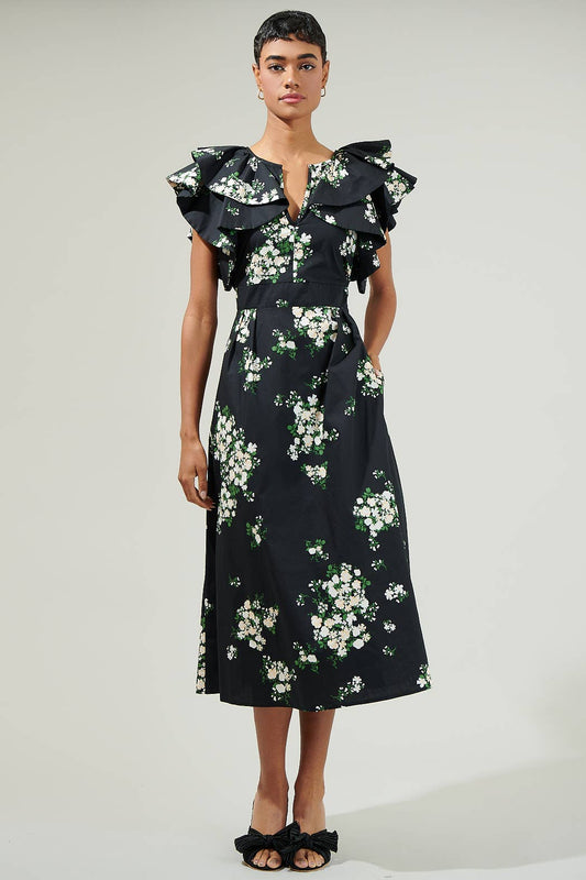 Emerson Floral Tie Back Midi Dress