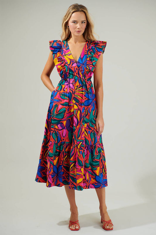 Rainbow Tropics  Midi Dress